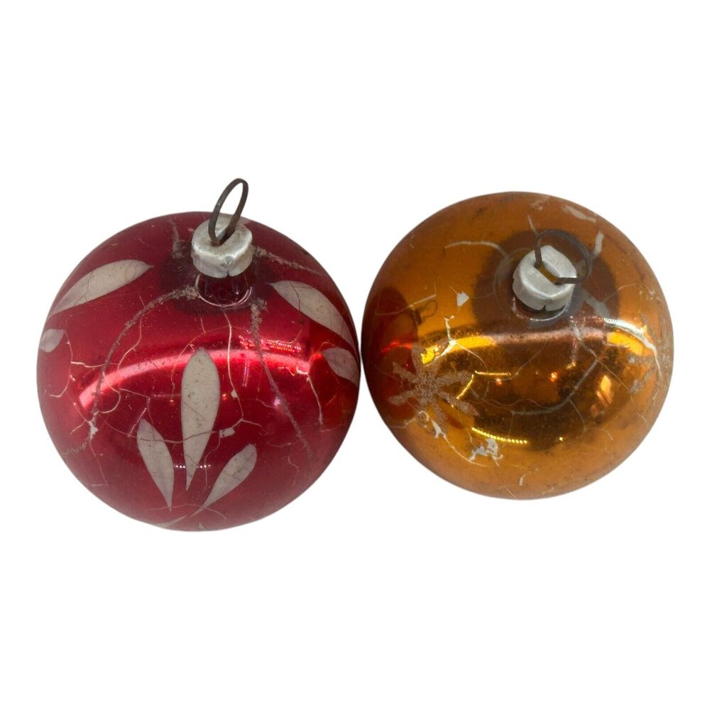 (2) Mercury Glass Hand Painted Christmas Ornament Balls Small 2" Mica Vintage - Picture 5 of 9
